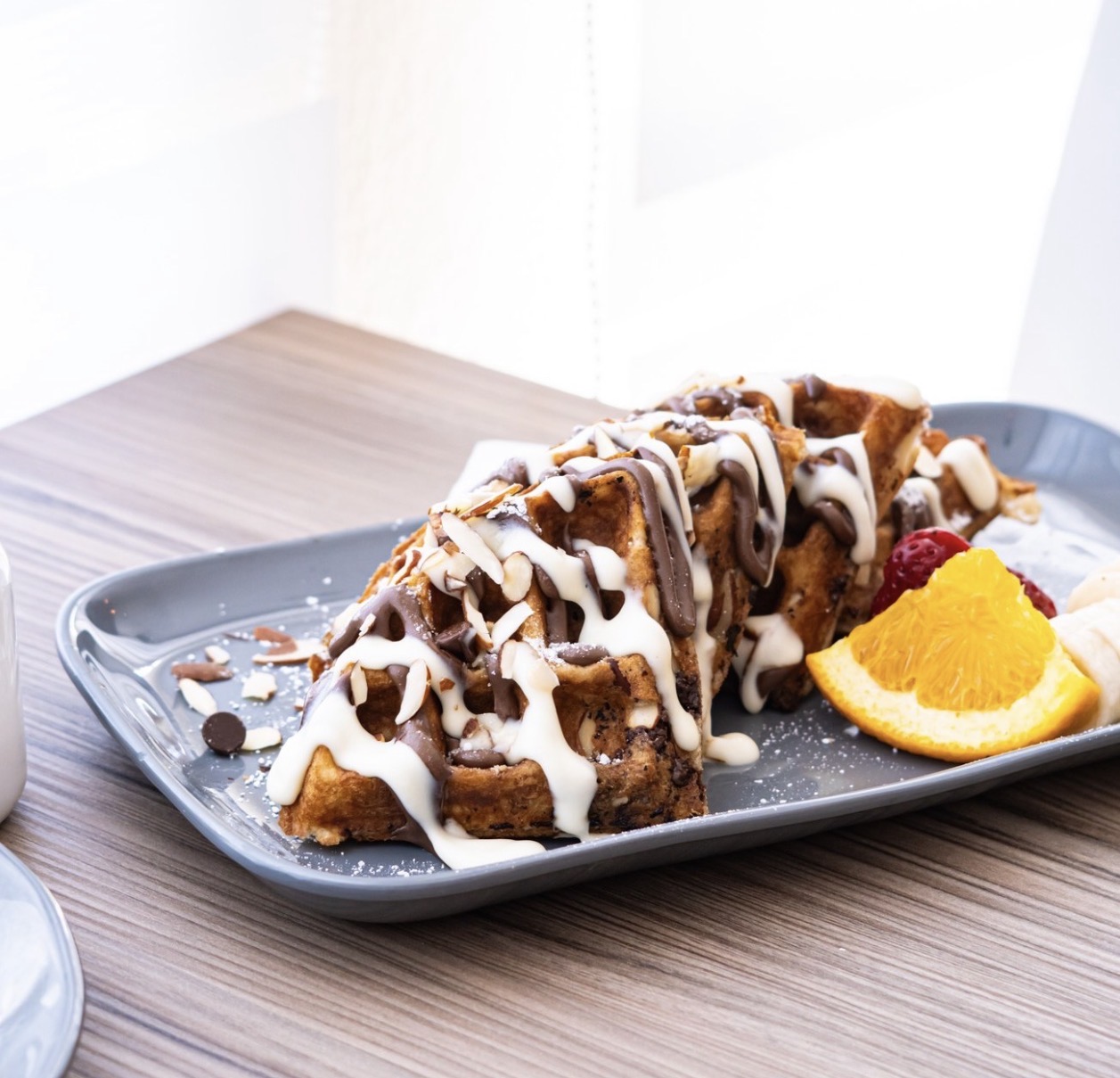Chocolate Chip Walnut Cheesecake Waffles